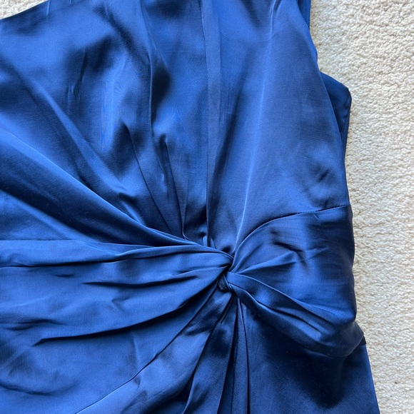 Abercrombie & Fitch One-Shoulder Satin Knotted Midi Dress Royal Blue Medium New - Picture 8 of 16